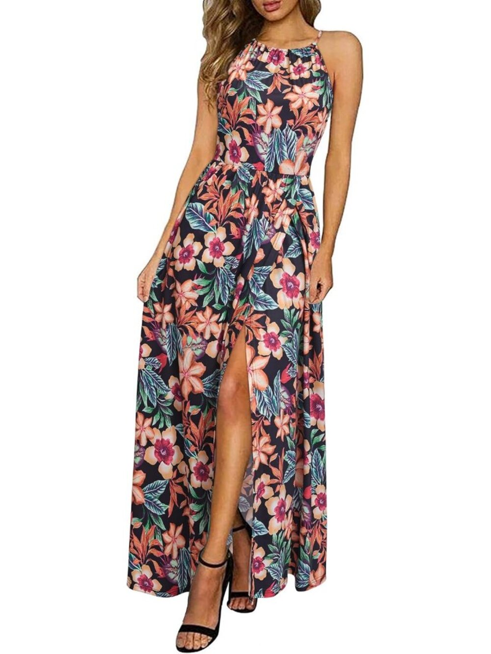 Women's Summer Floral Beach Flowy Split Maxi Long Dresses